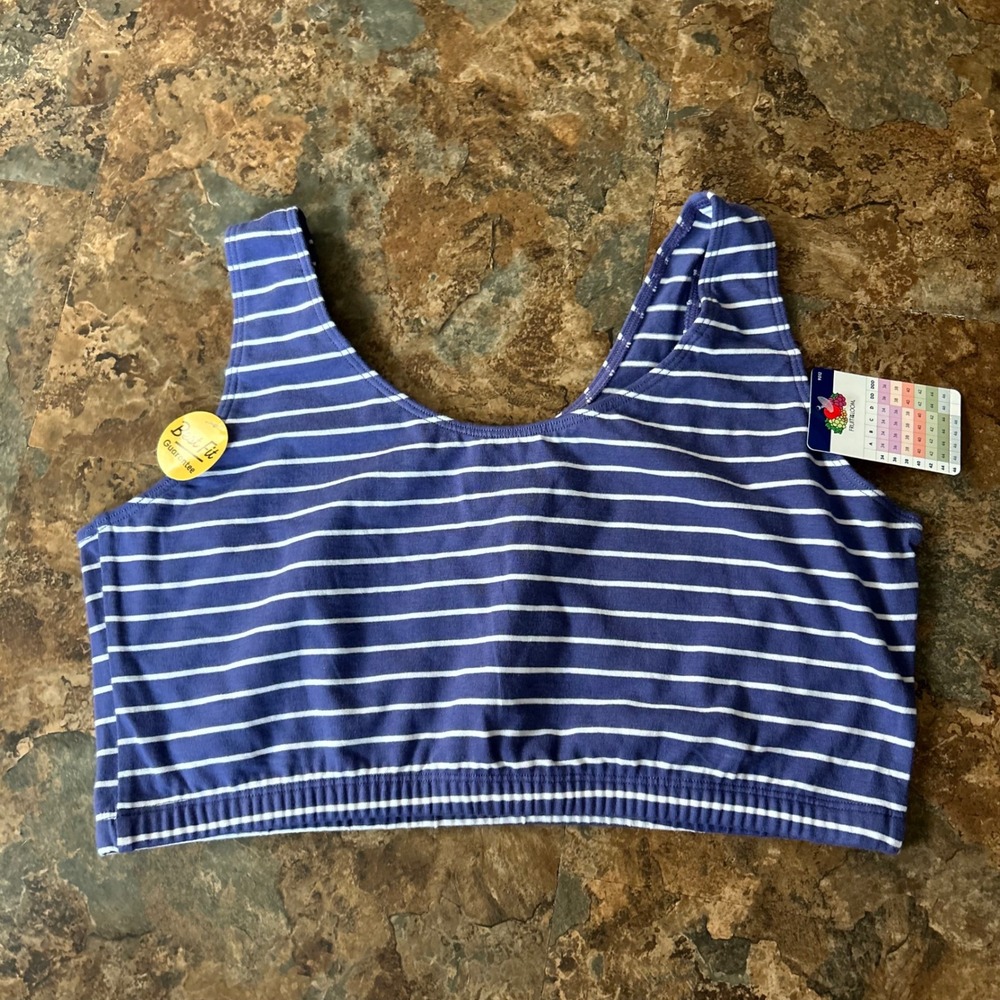 Fruit Of The Loom Wireless Unlined Bra Womens Size 42 Blue Stripes Unpadded